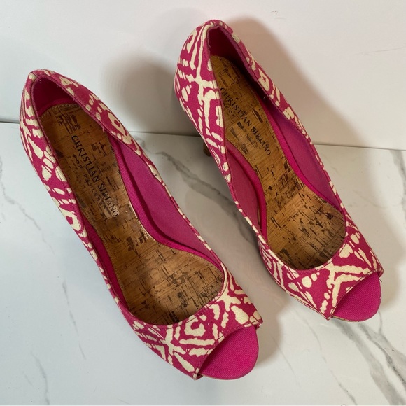 Christian Siriano Pink Fuchsia Open Toe Cork High Stilleto Heels Women’s Sz 8.5 - Picture 2 of 7